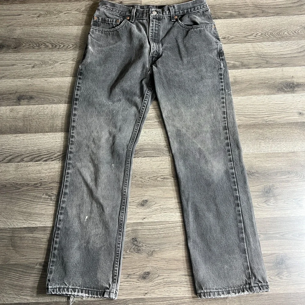 VTG Levis 505 Jeans Fits 32x28.5 Regular Fit Black Denim Faded Grunge Distressed